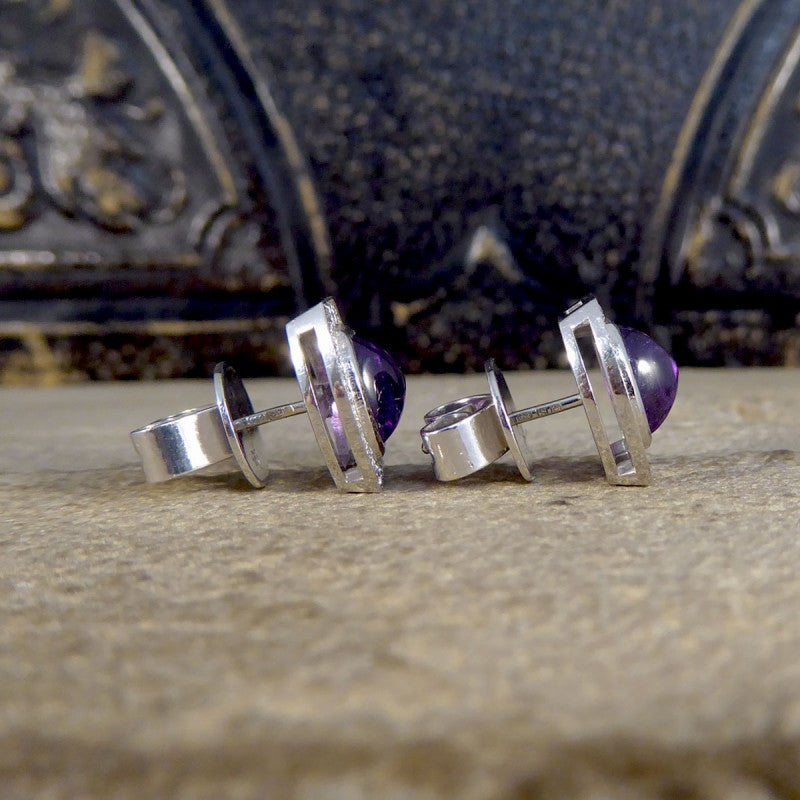3.40ct Cabochon Cut Purple Sapphire and Diamond Stud Earrings