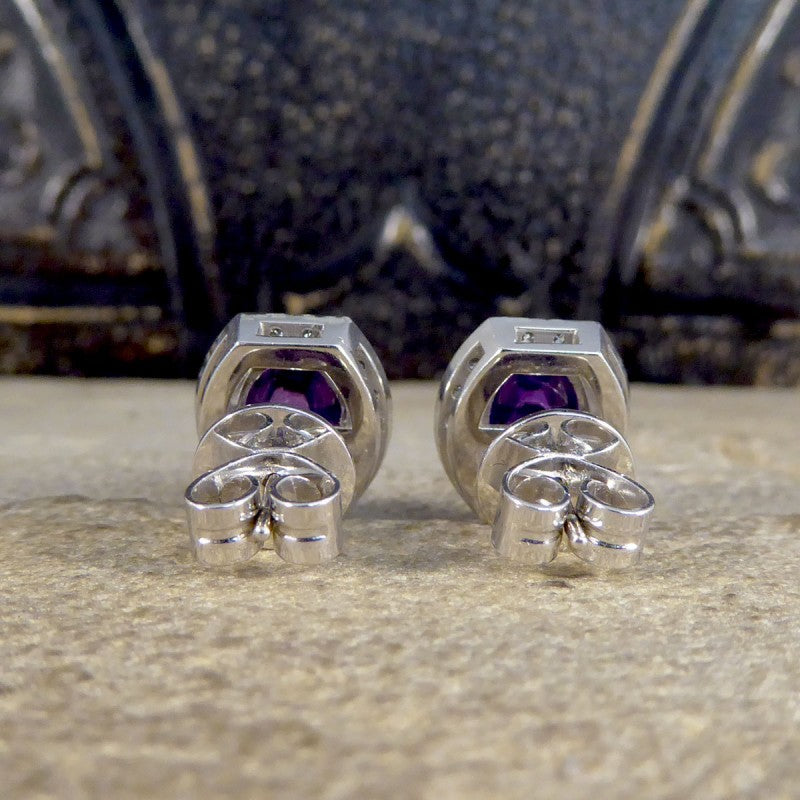 3.40ct Cabochon Cut Purple Sapphire and Diamond Stud Earrings