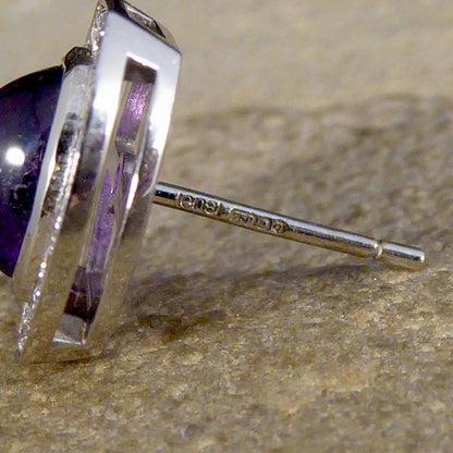 3.40ct Cabochon Cut Purple Sapphire and Diamond Stud Earrings