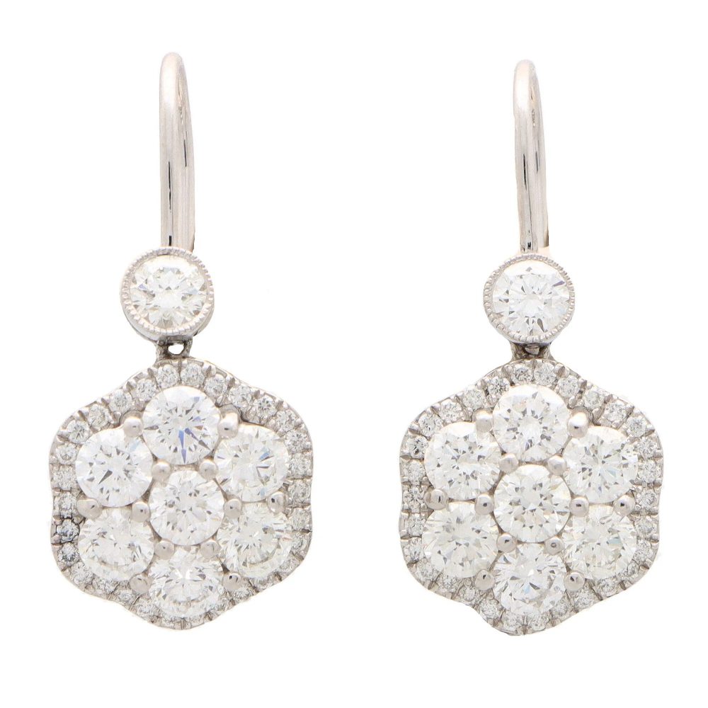 Diamond Cluster Drop Earrings, 3.45 carat total