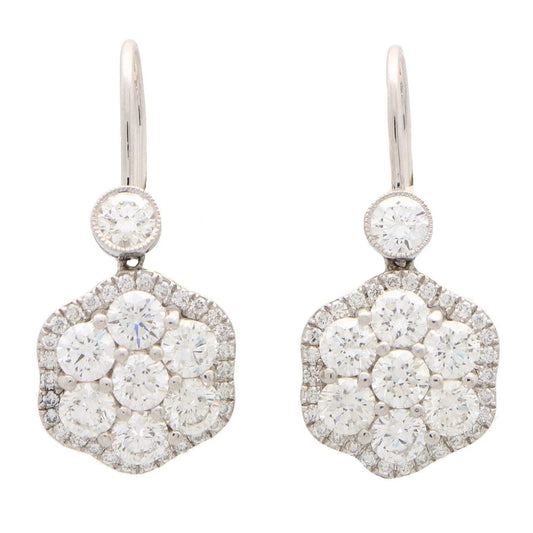 Diamond Cluster Drop Earrings, 3.45 carat total