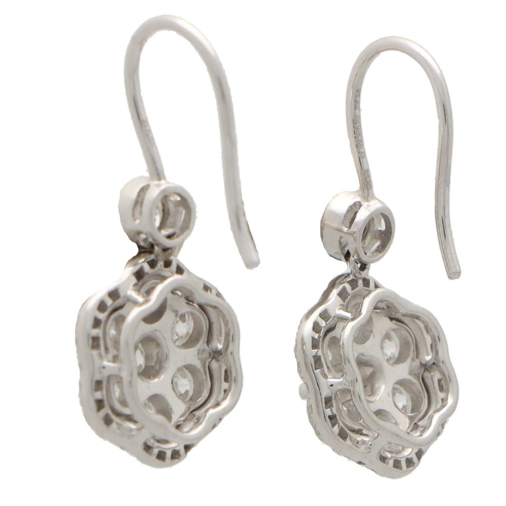 Diamond Cluster Drop Earrings, 3.45 carats