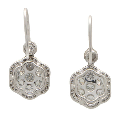 Diamond Cluster Drop Earrings, 3.45 carat total
