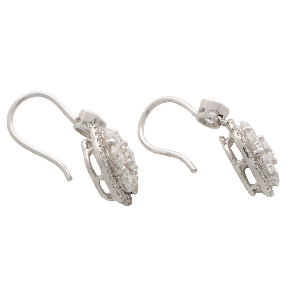 Diamond Cluster Drop Earrings, 3.45 carat total