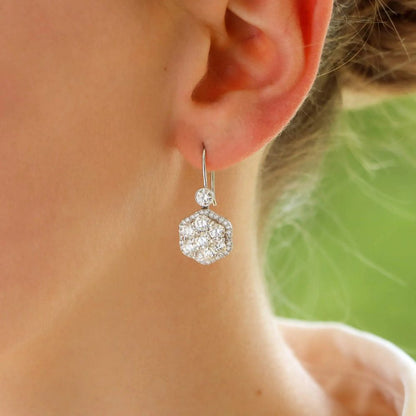 Platinum Diamond Cluster Drop Earrings