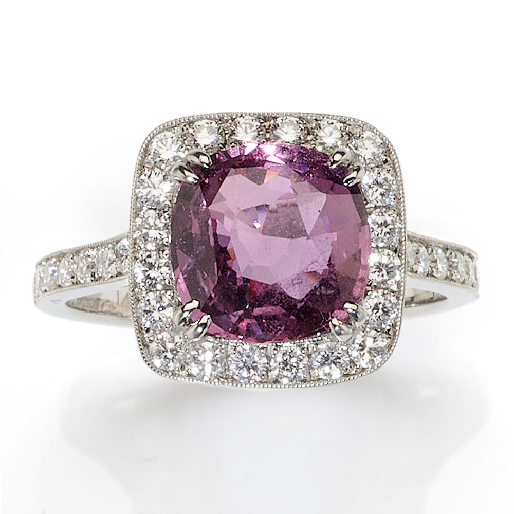 3.54ct Purple Pink Sapphire and Diamond Cluster Ring