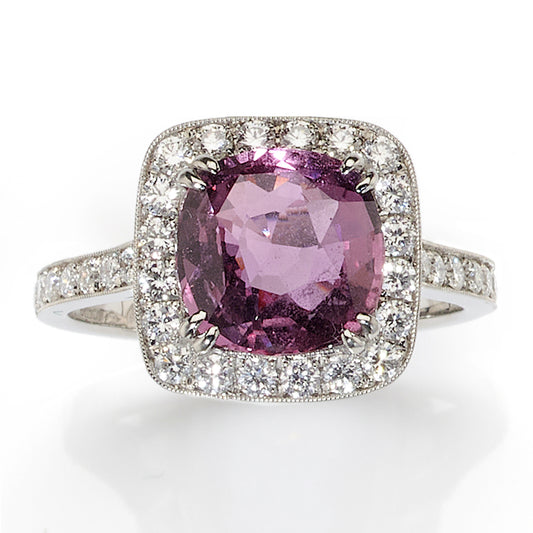 3.54ct Purple Pink Sapphire and Diamond Cluster Ring