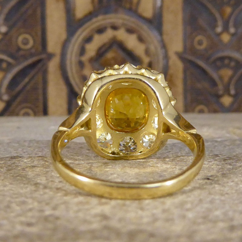 3.60ct Yellow Sapphire and 2.10ct Old Cut Diamond Cluster Ring