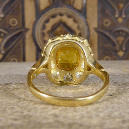 3.60ct Yellow Sapphire and 2.10ct Old Cut Diamond Cluster Ring