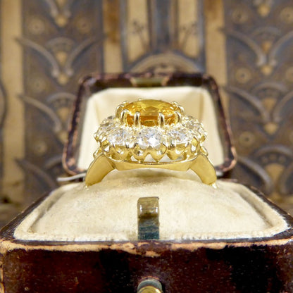 3.60ct Yellow Sapphire and 2.10ct Old Cut Diamond Cluster Ring