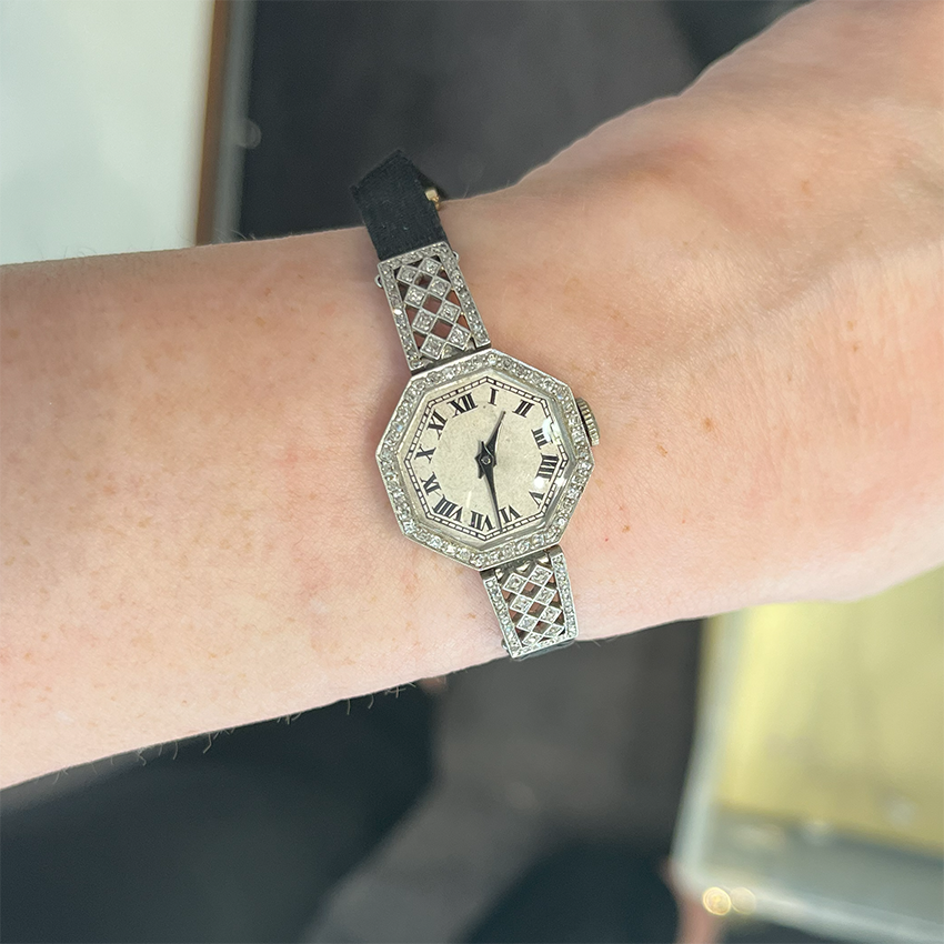 Art Deco Diamond Platinum Quartz Cocktail Watch, Circa 1920