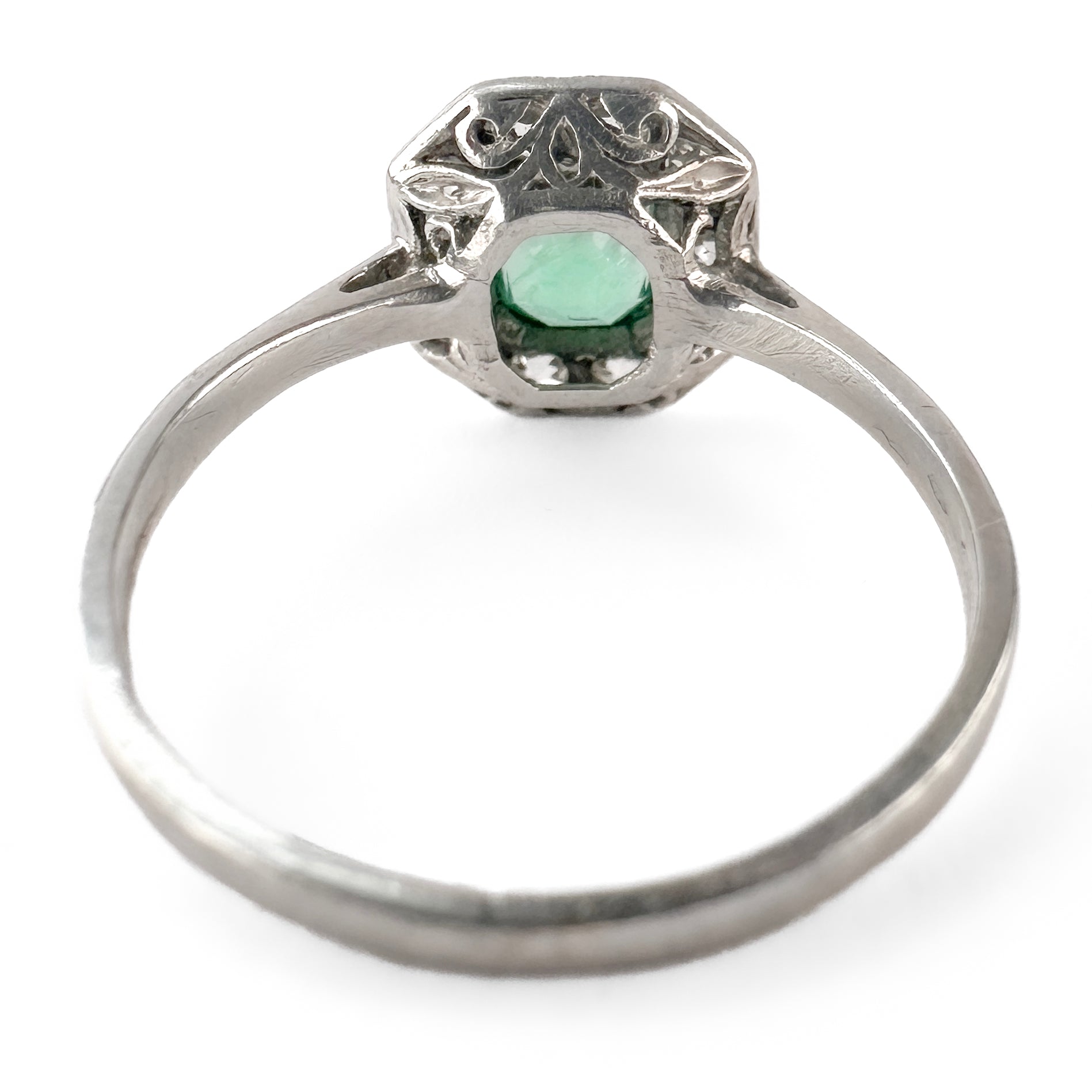 Edwardian Antique Emerald and Diamond Cluster Engagement Ring in Platinum