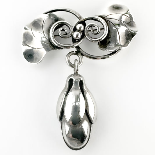 Vintage Georg Jensen Silver Foliate Brooch