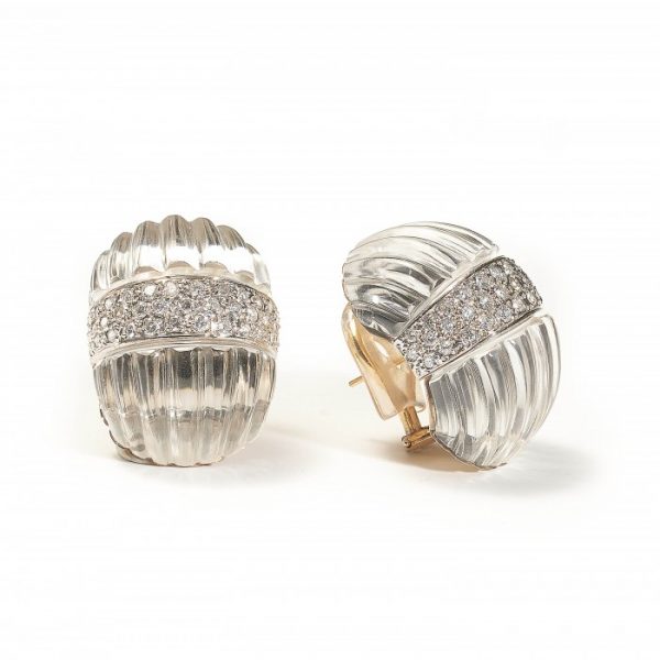 Carved Rock Crystal and Diamond Earrings by Maz