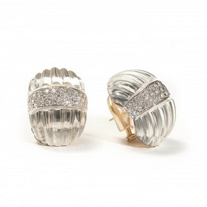 Carved Rock Crystal and Diamond Earrings by Maz