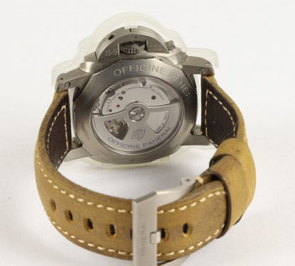 Panerai Luminor Marina Titanium 44mm Automatic Watch, on Panerai light brown leather strap with titanium buckle, with Panerai box and paperwork