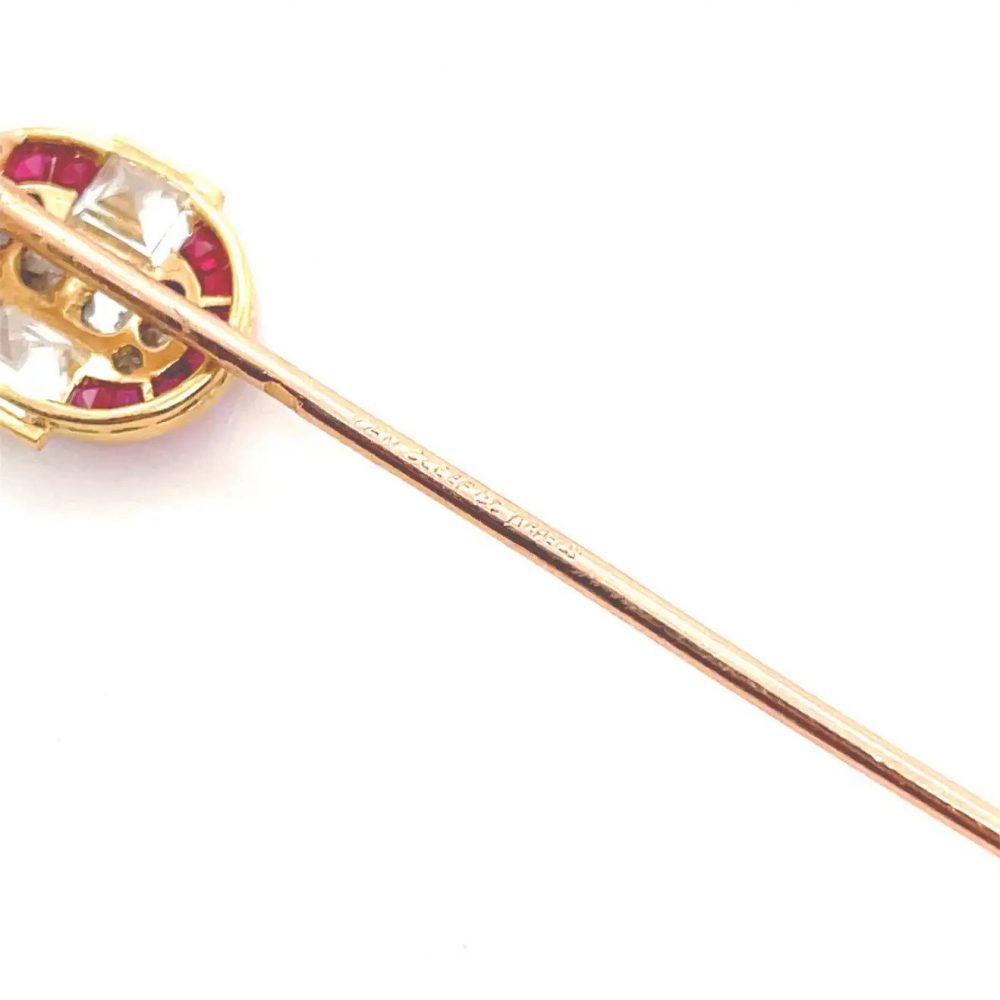 Vintage Late Art Deco Van Cleef and Arpels Ruby and Diamond Tie Pin