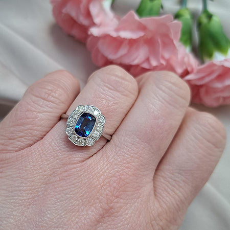 Modern 1.70ct Sapphire and Diamond Flower Cluster Ring in Platinum
