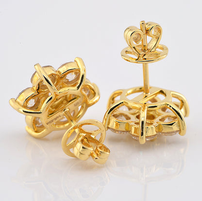 5.62ct Brilliant Cut Diamond Floral Cluster Earrings in 18ct Yellow Gold