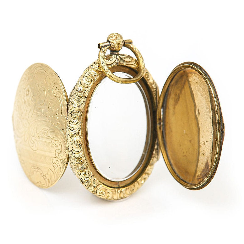 Antique Victorian Large Oval Gold Engraved Double Sided Locket