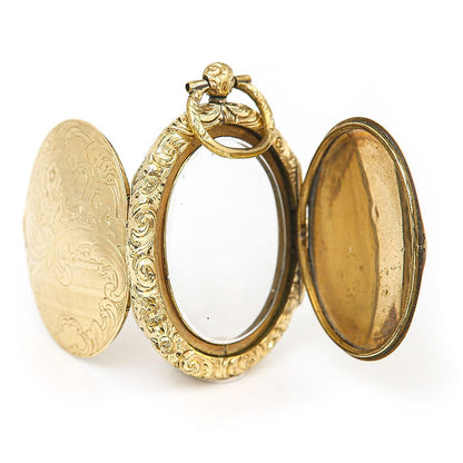 Antique Victorian Large Oval Gold Engraved Double Sided Locket