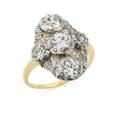 Antique Art Deco 2.84ct Old Cut Diamond Plaque Ring
