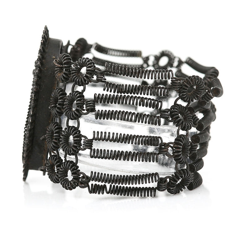 Antique Georgian Berlin Iron Work Bracelet, rare 19th century Berlin cast iron work bracelet with central knight cameo panel masterfully crafted around 1820