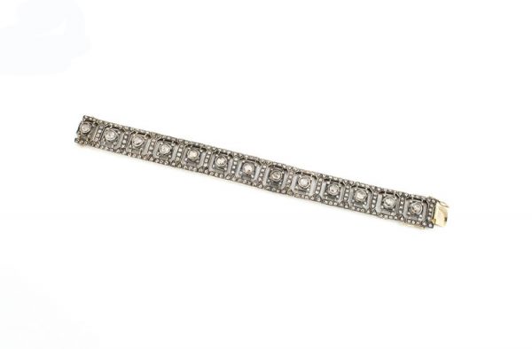 Antique Victorian 11.18ct Rose Cut Diamond Bracelet in Silver and Gold