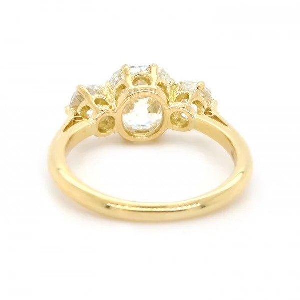 Cushion Old Cut Diamond Three Stone Ring, 2.87cts