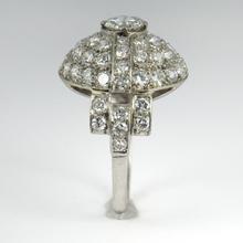 Art Deco French 3.60ct Diamond and Platinum Target Dome Bombe Ring; central 0.50ct round brilliant cut diamond surrounded with 48 brilliant diamonds and diamond set shoulders, 3.60 carat total