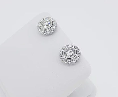 Diamond Halo Cluster Stud Earrings, 1.99 carat total, can be worn without the halo as a pair of single stud earrings, in 18ct white gold