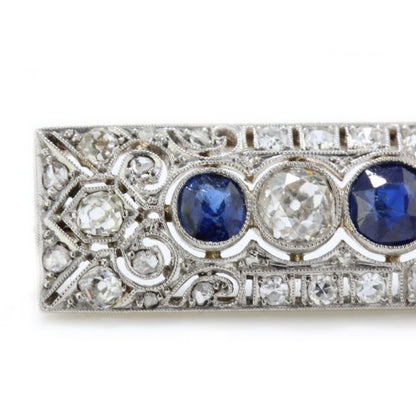 Art Deco Old Cut Diamond, Sapphire and Platinum Brooch