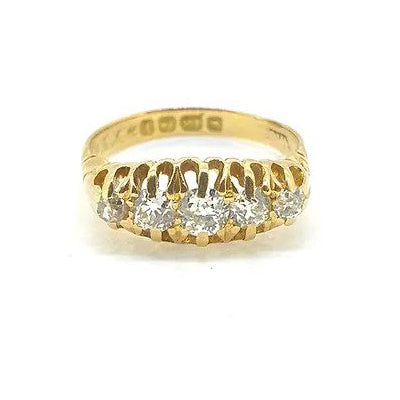 Edwardian Antique Diamond Five Stone Ring in 18ct Yellow Gold, Birmingham 1910