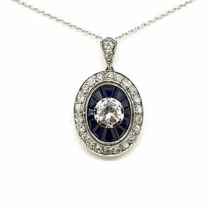 Vintage Calibre Cut Sapphire and Diamond Pendant, 0.75 carats