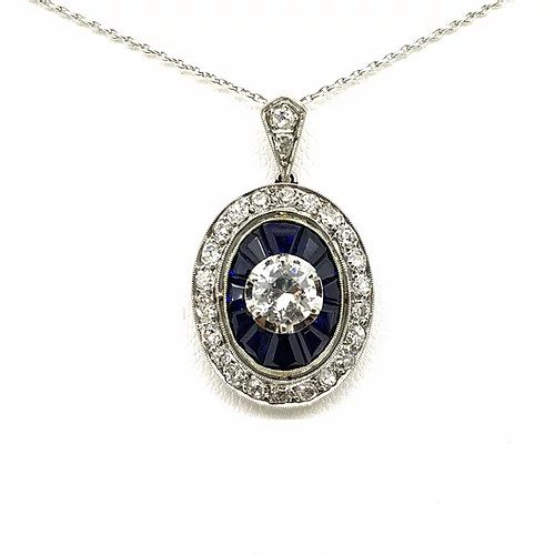 Vintage Calibre Cut Sapphire and Diamond Pendant, 0.75 carats