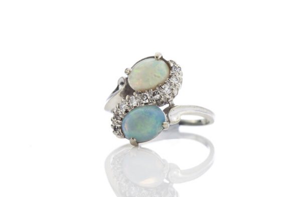Vintage 1.50ct Opal and Diamond Crossover Ring in 14ct White Gold