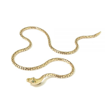 Antique Victorian Gold Snake Necklace with Green Tourmaline Eyes, Circa 1860s
