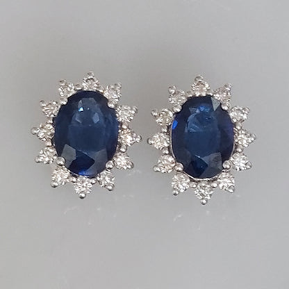 2.60ct Oval Sapphire and Diamond Cluster Stud Earrings