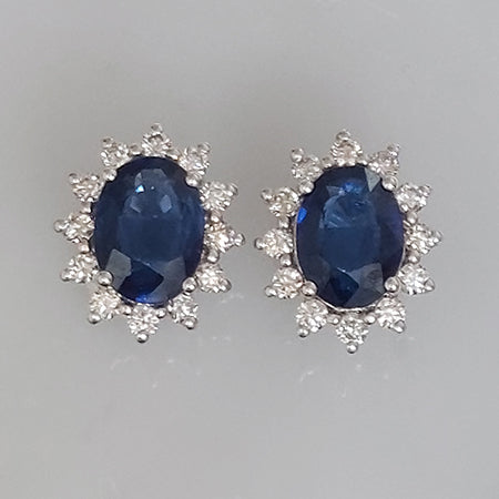 2.60ct Oval Sapphire and Diamond Cluster Stud Earrings