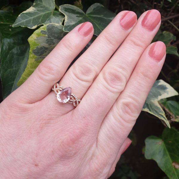 1.75ct Pear Cut Morganite and Diamond Cluster Dress Ring in 18ct Rose Gold