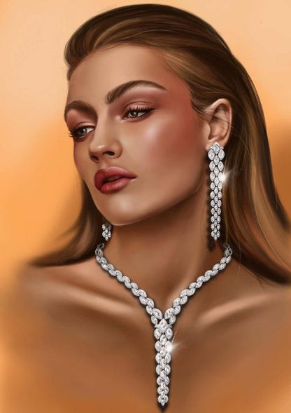 Contemporary Rose Cut Diamond Long Drop Necklace; set with oval rose-cut round brilliant-cut diamonds, 16.34 carat total, in 18ct white gold