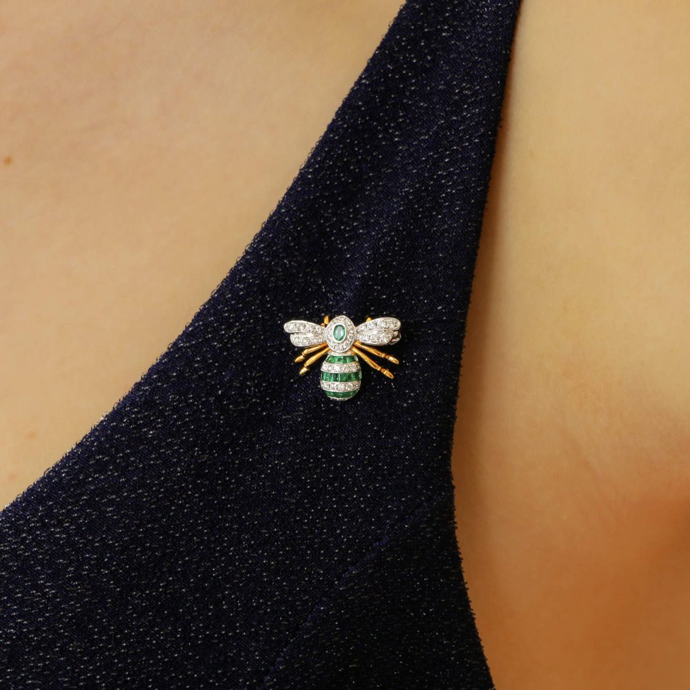 Contemporary Emerald and Diamond Bee Brooch