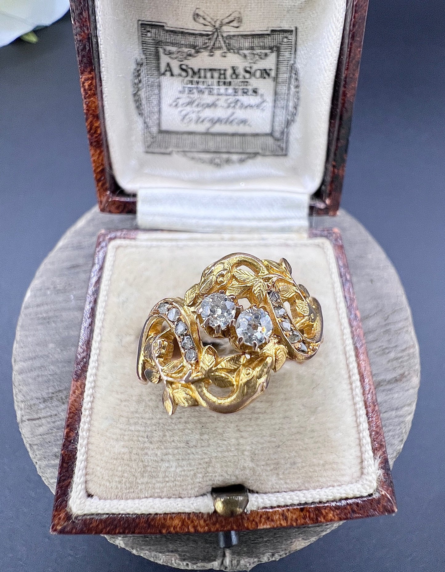 Antique 18ct Yellow Gold, Art Nouveau Diamond Snake Ring