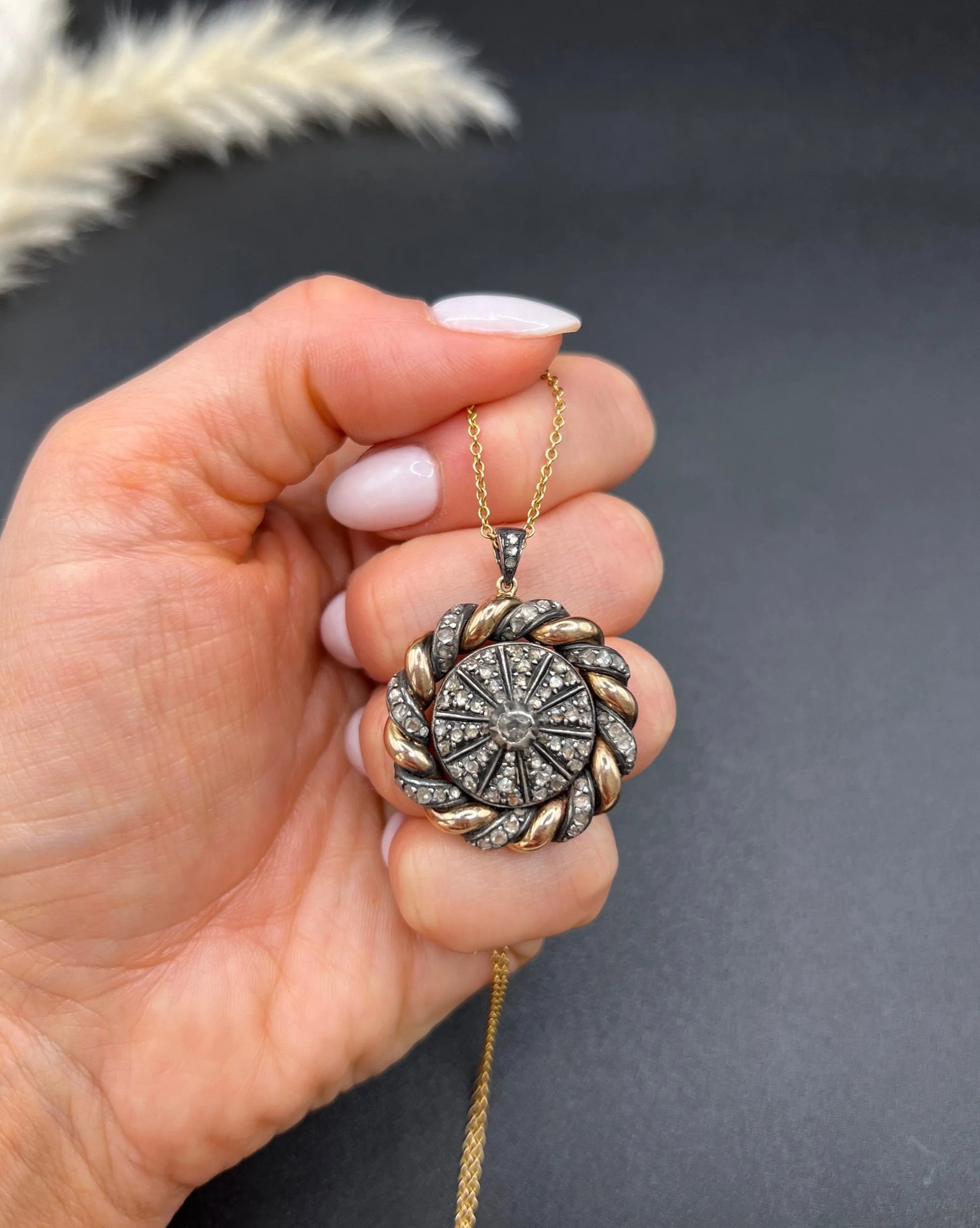 Victorian 18 Carat Yellow Gold and Platinum Diamond Catherine Wheel Pendant