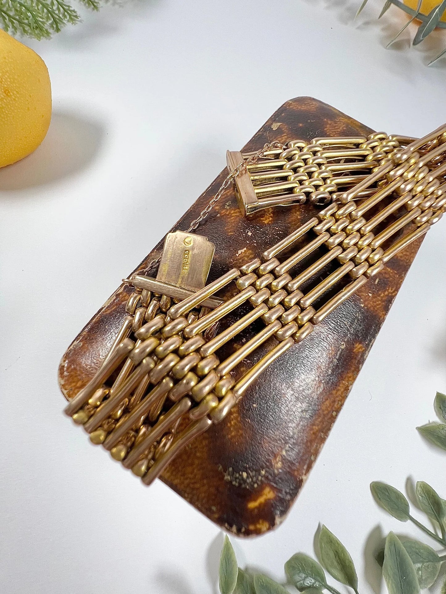 Antique 9 Carat Gold Edwardian Five Row Gate Bracelet