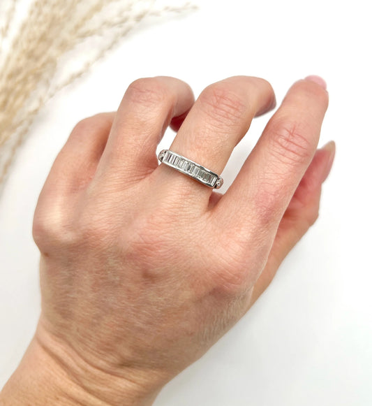 Vintage Platinum Emerald Cut Diamond Half Eternity Ring, Circa 1990