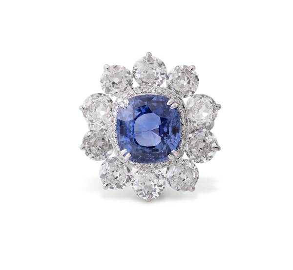 Cushion Cut Tanzanite and Diamond Floral Cluster Ring