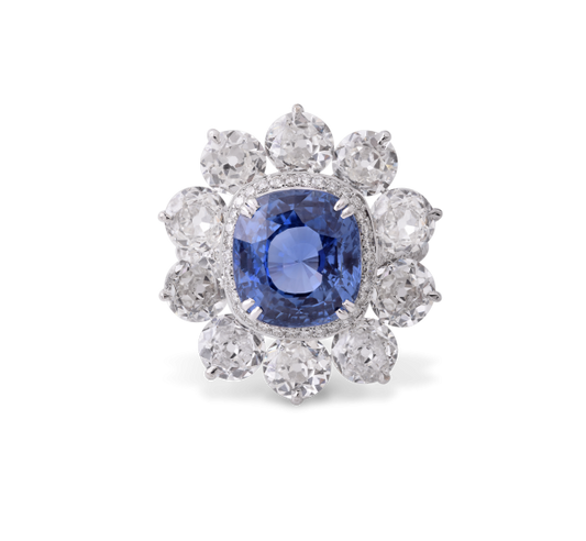 Cushion Cut Tanzanite and Diamond Floral Cluster Ring