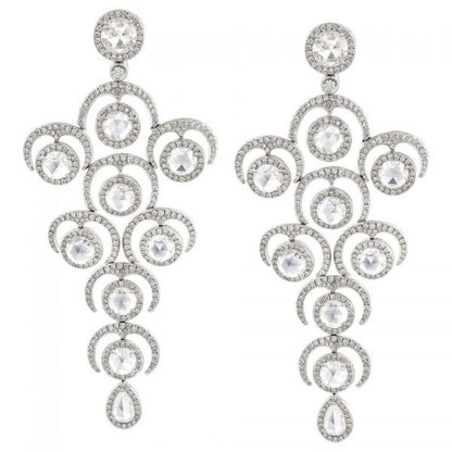 Rose Cut Diamond Grape Chandelier Drop Earrings; set with rose-cut and round brilliant-cut diamonds, 9.20 carat total. Diamonds are E/F colour VS/VVS clarity