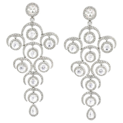 Rose Cut Diamond Chandelier Earrings, 9.20 carats, 18ct White Gold
